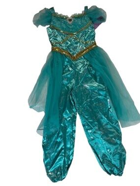 Kids Teal Princess Jumpsuit Costume with Gold Trim